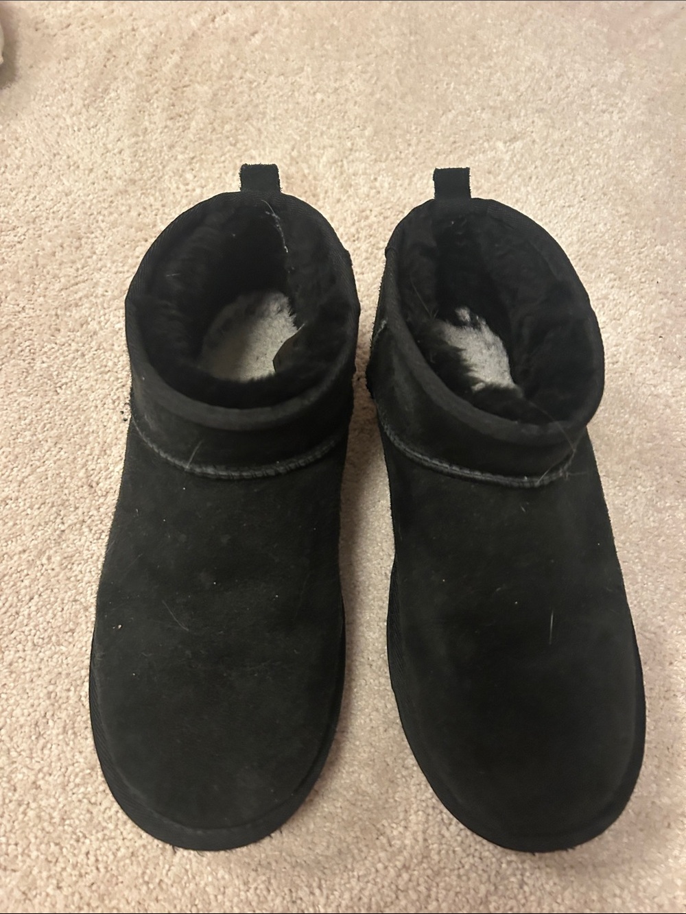 UGG Kids Black Suede Fleece-Lined Ankle Booties